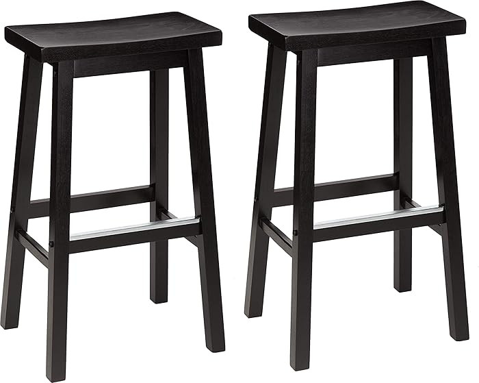 Amazon Basics Solid Wood Saddle-Seat Counter Height Bar Stools for Kitchen Island and Home Bar wi... | Amazon (US)