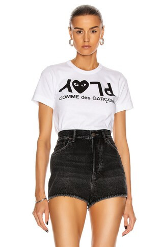 Comme Des Garcons PLAY Jersey Black Print Tee in White | FORWARD by elyse walker