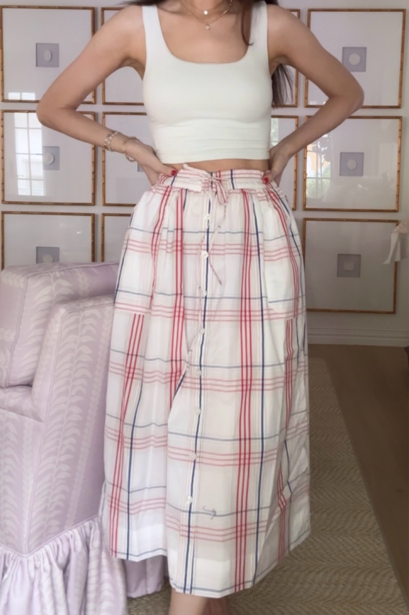 Wearing size XS in this fun Americana inspired midi skirt 