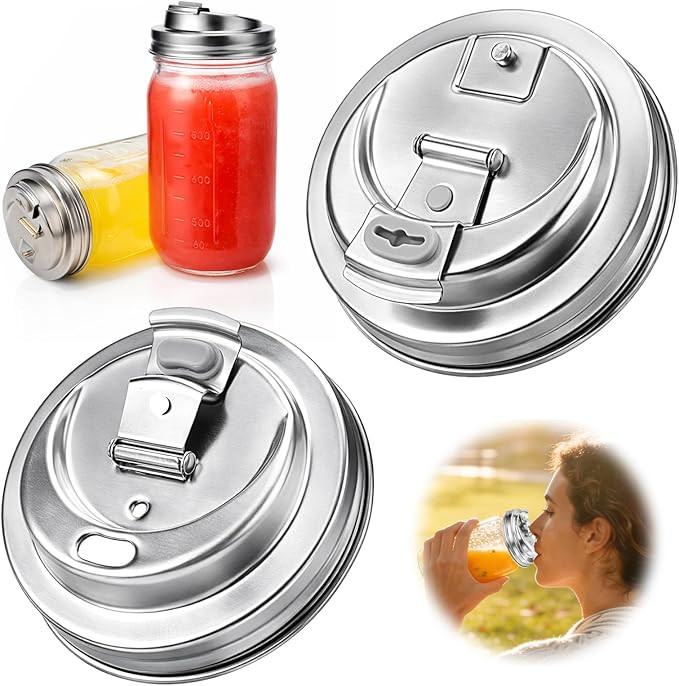 XUNWKONG Mason Jar Drinking Lids, Wide Mouth Stainless Steel Sip Lids for Iced Coffee, Smoothies ... | Amazon (US)
