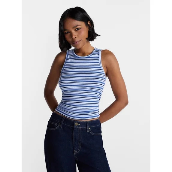 No Boundaries Ribbed High Neck Tank Top, Women's XXS-XXL | Walmart (US)