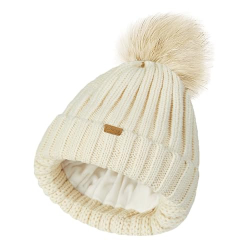 KDWAVE Womens Winter Hats with Knitted Beanie Hat Thick Lined Removable Faux Fur Pom Pom Beanies for Winter Hats | Amazon (US)