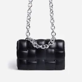 Jackson Chain Detail Quilted Shoulder Bag In Black Faux Leather | EGO Shoes (US & Canada)