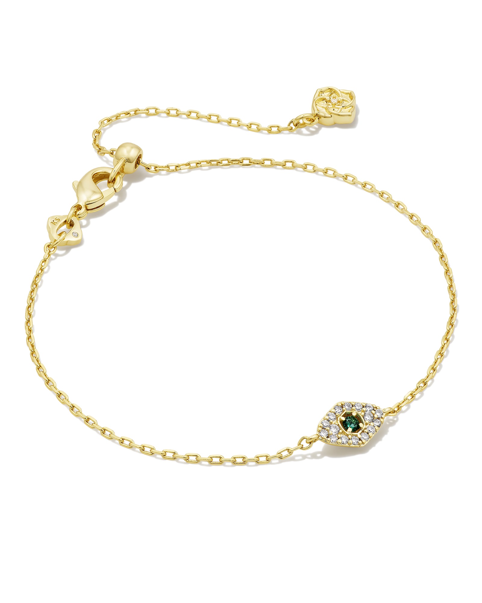 Ashrafa Gold Eye Delicate Chain Bracelet in Green Crystal Mix | Kendra Scott