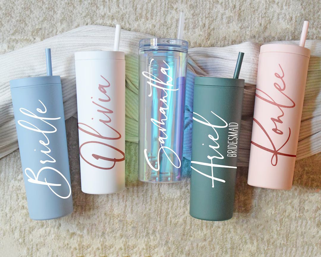 Personalized Tumbler With Lid and Straw, Bridesmaids Gifts, Acrylic Custom Tumbler, Skinny Tumble... | Etsy (US)