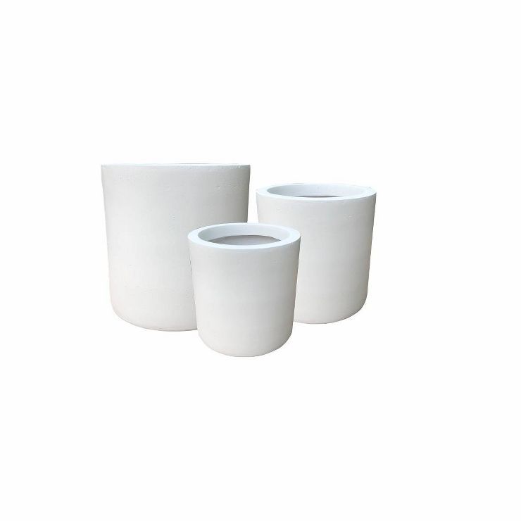 Set of 3 Modern Cylindrical Lightweight Concrete Outdoor Planters Pure White - Rosemead Home & Ga... | Target