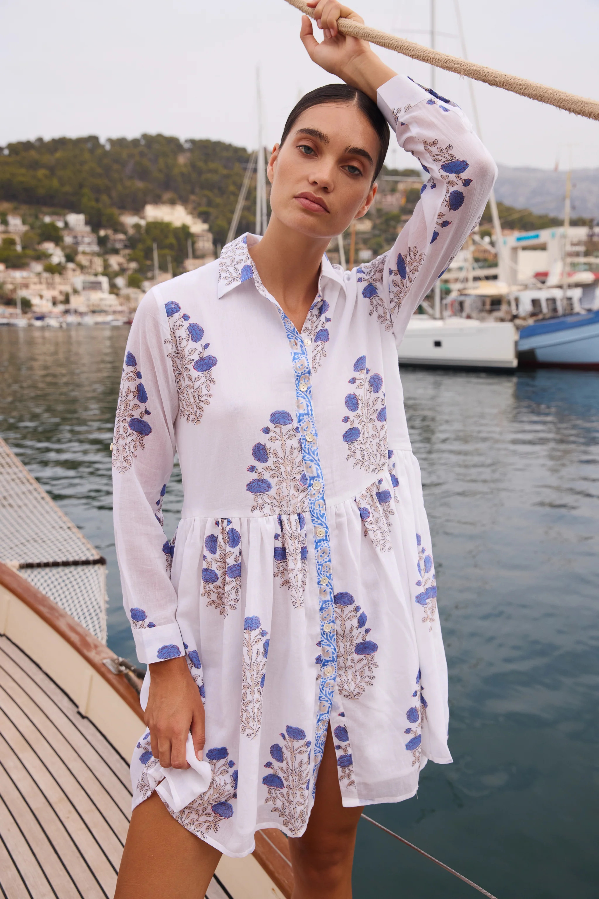 Long Sleeve Shirt Dress Mini- Laguna Blue | Oliphant Design
