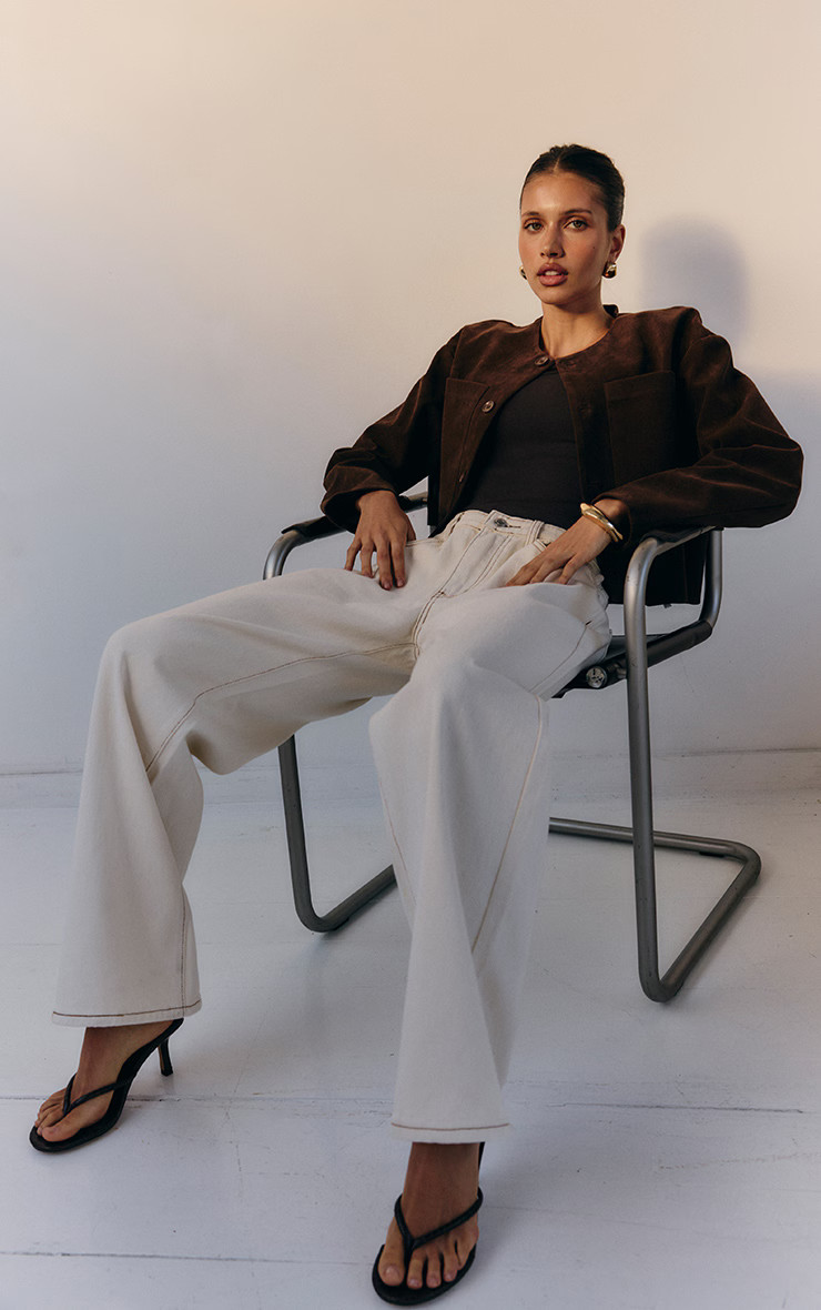 Brown Suede Look Boxy Button Up Jacket | PrettyLittleThing UK