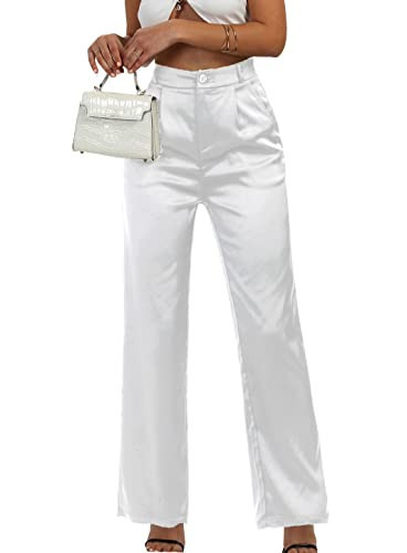 Women's Wide Leg Satin Silky Casual Dress Cocktail Party High Waist Pants | Amazon (US)