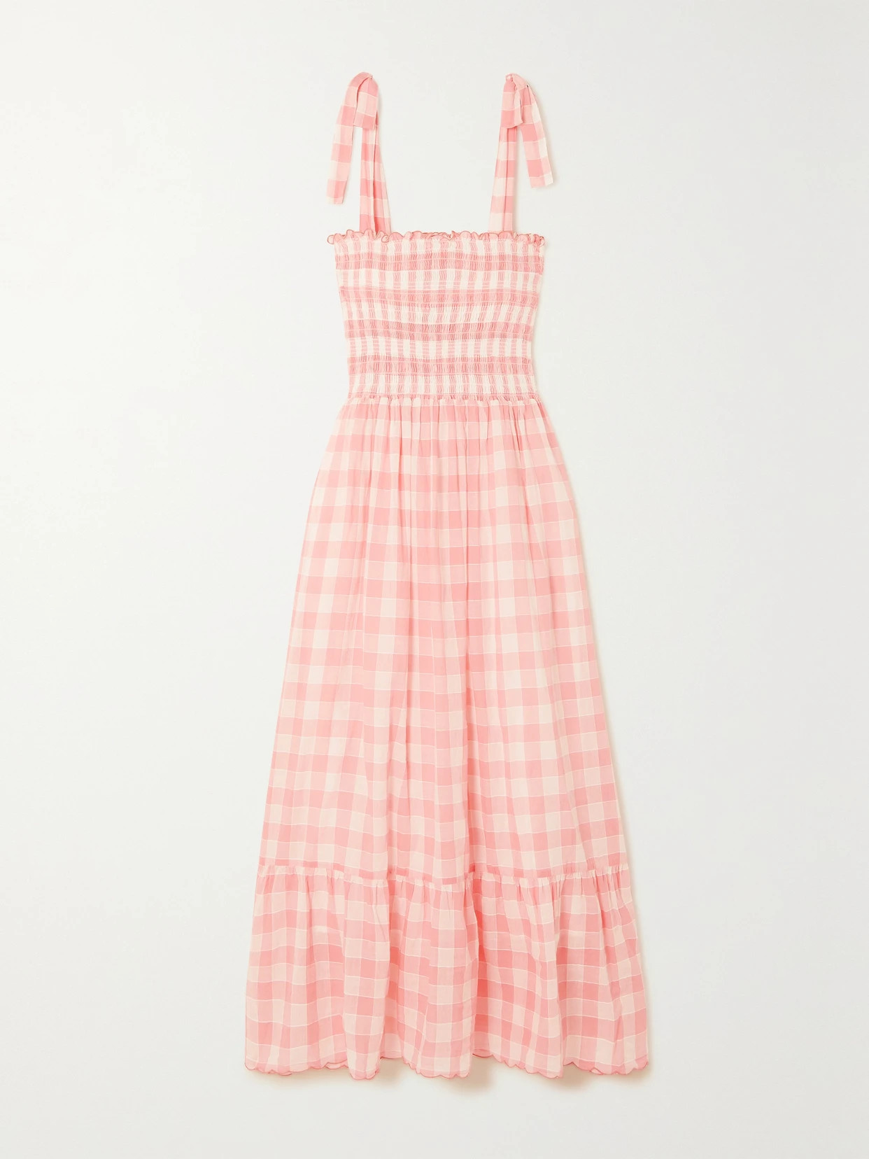 THE GREAT. - The Lagoon Smocked Gingham Linen And Cotton-blend Dress - Pink - 3 | NET-A-PORTER APAC