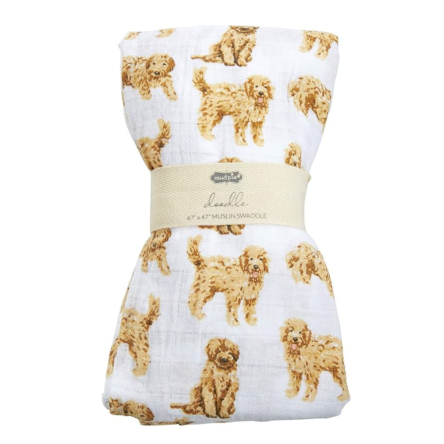 Mud Pie Golden Doodle Print Baby Swaddle Blanket, 47" x 47", | Amazon (US)