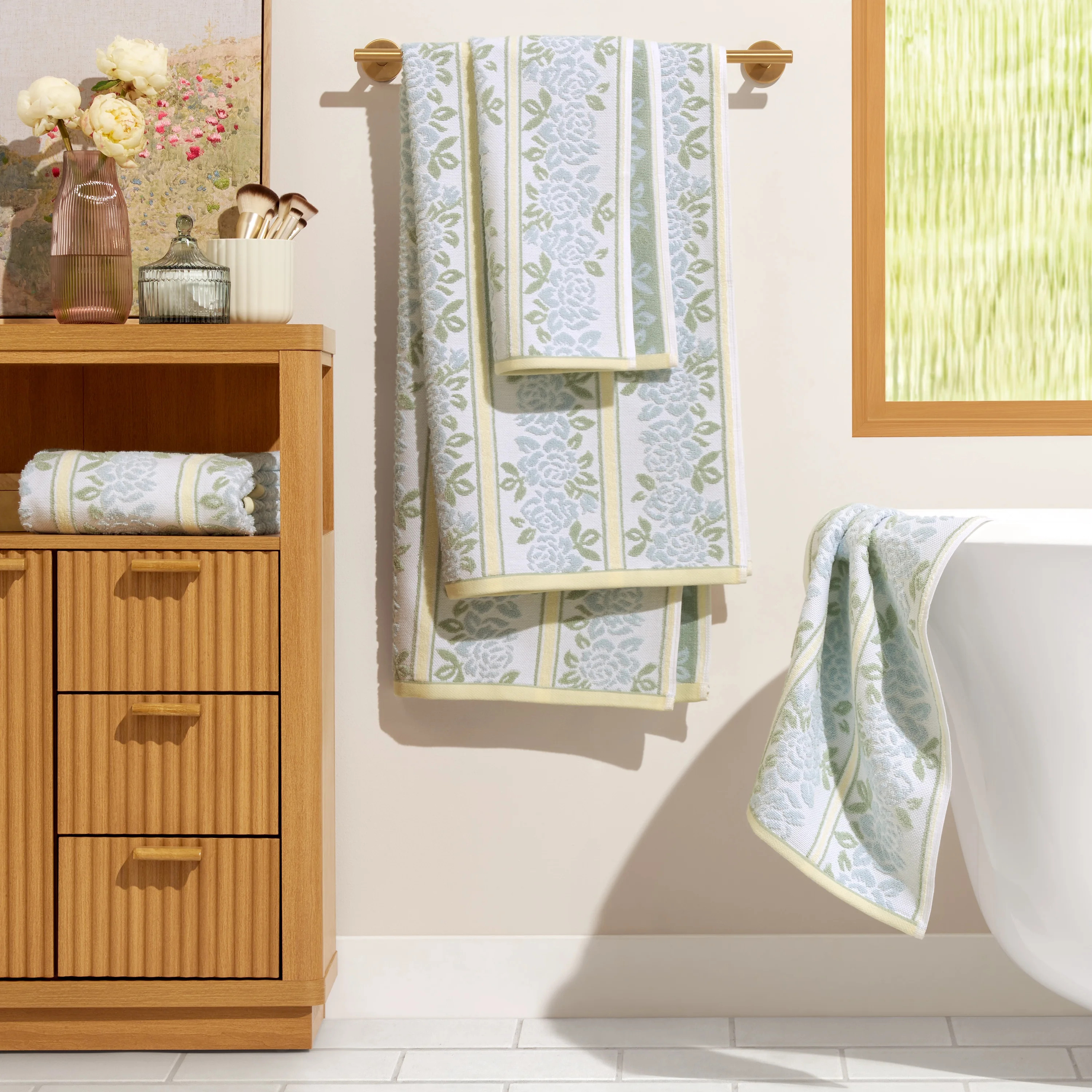 Beautiful by Drew Barrymore 4-Piece Wallpaper Bath Towel Set, Soft 100% Cotton, Halo - Walmart.co... | Walmart (US)