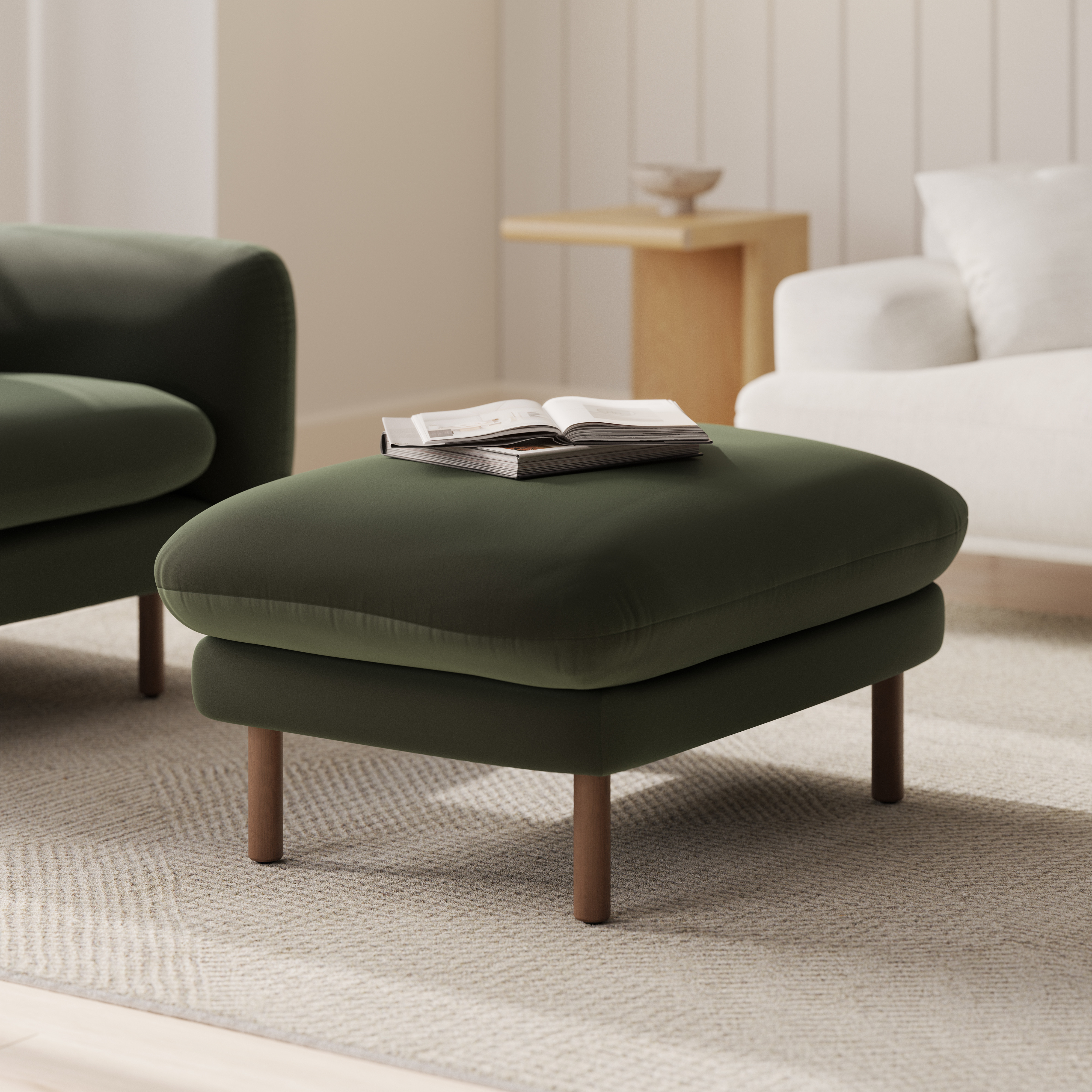 Sanders 35.5" Velvet Ottoman - Plush Pacific Green | Article