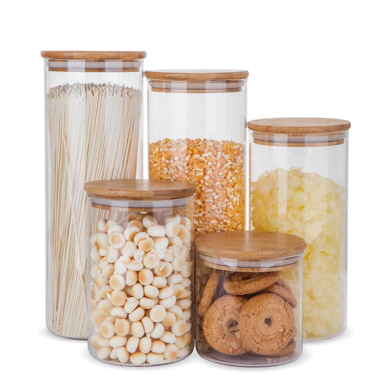 Glass Food Storage Containers Set,Airtight Food Jars with Bamboo Wooden Lids - Set of 5 Kitchen C... | Amazon (US)