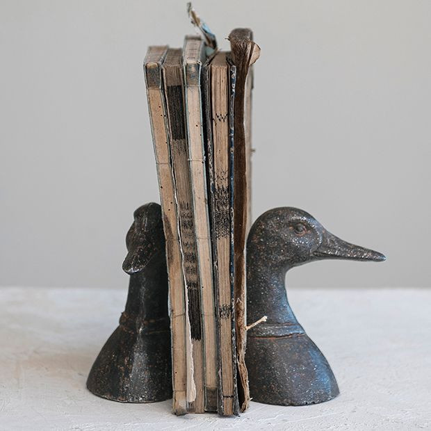 Distressed Black Cast Iron Duck Head Bookends | Antique Farm House