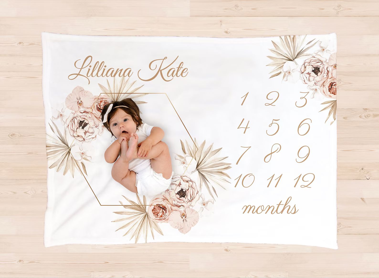 PERSONALIZED GIRL BABY Milestone Blanket Girl Pink Flower Monthly Floral Month Custom Age Growth ... | Etsy (US)