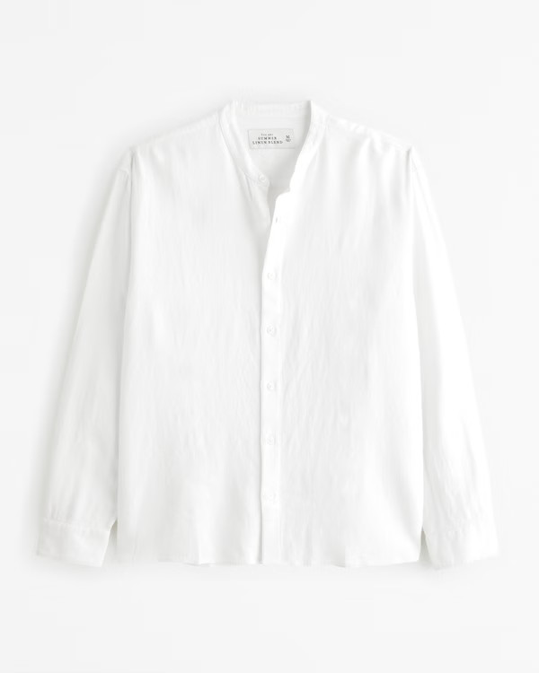 Men's Banded Collar Summer Linen-Blend Shirt | Men's Tops | Abercrombie.com | Abercrombie & Fitch (US)
