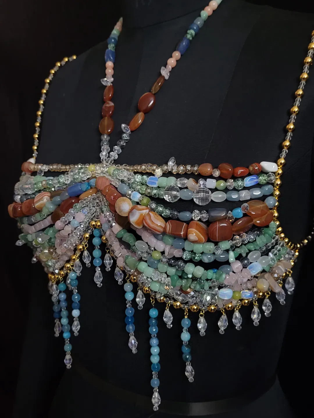 Luxury Gemstone Beaded Bralette Handmade Crystal & Semi-Precious Gemstone Body Jewelry Mermaid To... | Etsy (US)