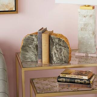Gray Polystone Geode Bookends with Gold Detailing (Set of 2) | The Home Depot