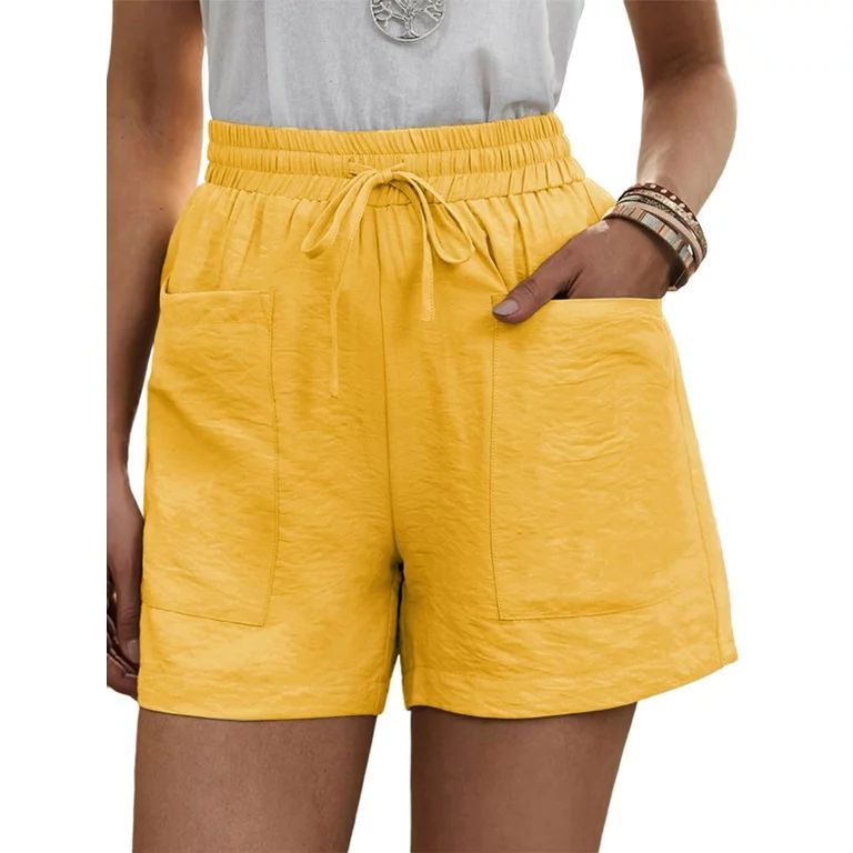 Niuer Women Casual Shorts Plain Solid Color Elastic Waist Drawstring Pockets Summer Beach Lightwe... | Walmart (US)
