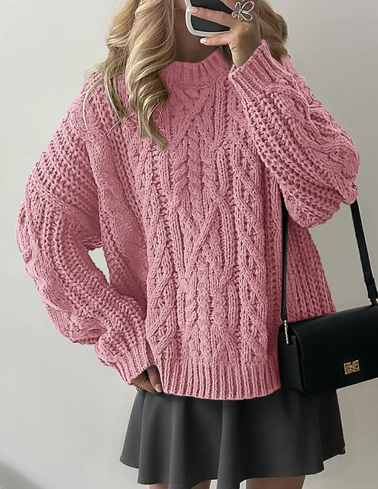 PRETTYGARDEN Women's Oversized Fall Sweaters 2026 Casual Long Sleeve Crewneck Chunky Cable Knit P... | Amazon (US)