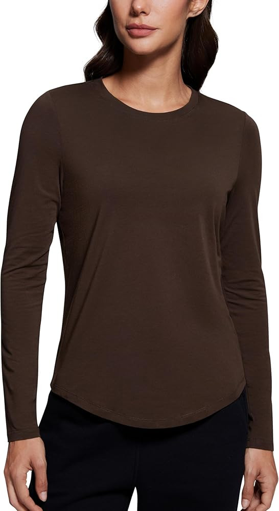 CRZ YOGA Pima Cotton Workout Long Sleeve Shirts for Women Athletic Crewneck Yoga Casual Tops Plai... | Amazon (US)