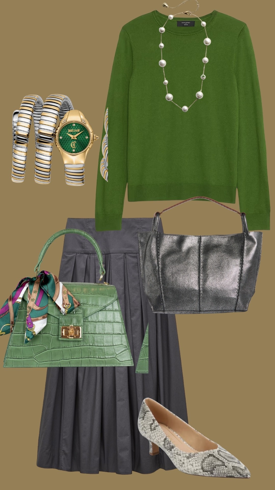 The green and grey is a great color combo for fall.The grey bag for work switch it up to the green for a pop of fun. 💚