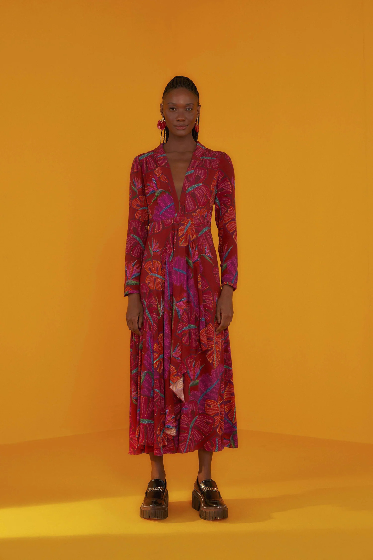 Red Delicate Leaves Maxi Dress | FarmRio (US)