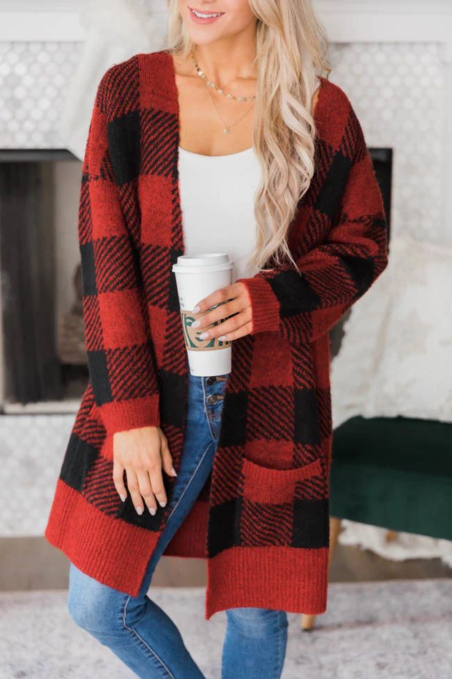 Worthwhile Risk Buffalo Plaid Red Cardigan | The Pink Lily Boutique