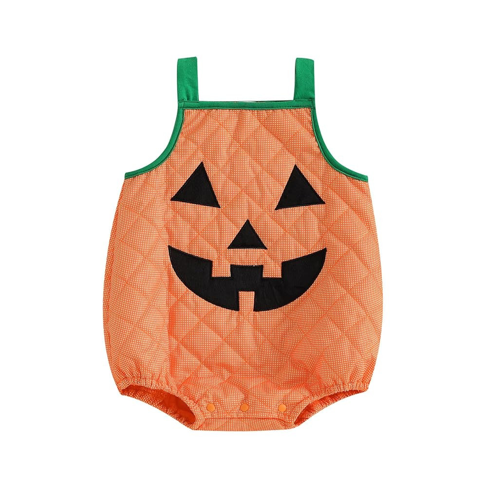 Toddler Baby Girl Boy Halloween Outfit Sleeveless Pumpkin Romper Adjustable Shoulder Strap Jumpsu... | Amazon (US)