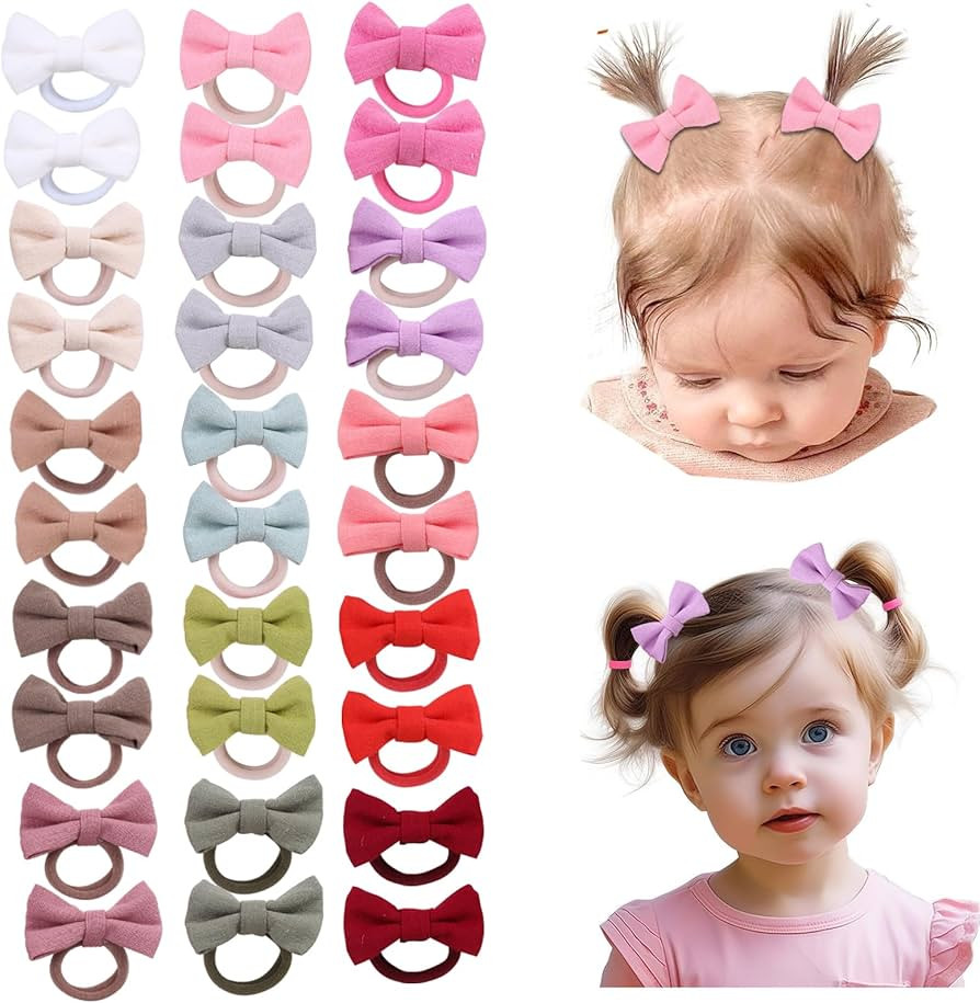 30PCS 2 Inch Baby Girls Hair Ties with Linen Bows,Soft Elastics Ponytail Holders Hair Accessories... | Amazon (US)