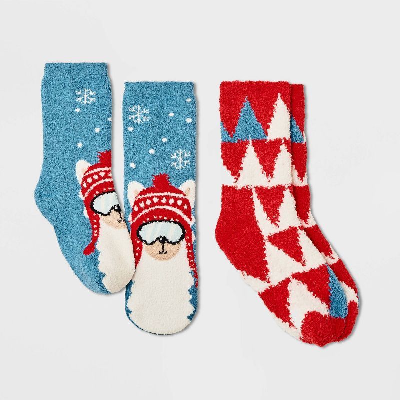 Kids' 2pk Cozy Llama Socks with Gift Card Holder Packaging - Wondershop™ Aqua Blue | Target