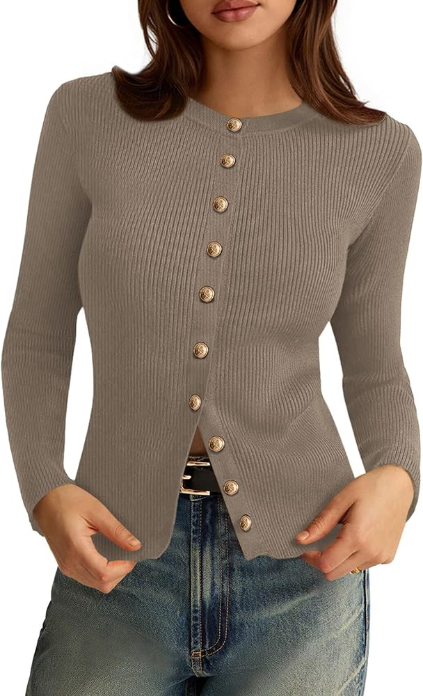 PRETTYGARDEN Womens 2025 Fall Cardigan Sweaters Lightweight Long Sleeve Button up Ribbed Knit Top... | Amazon (US)