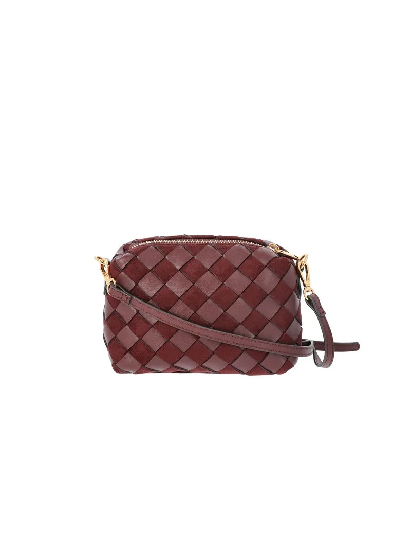 Time and Tru Women's Woven Faux Leather and Suede Mini Crossbody Bag, Burgundy | Walmart (US)