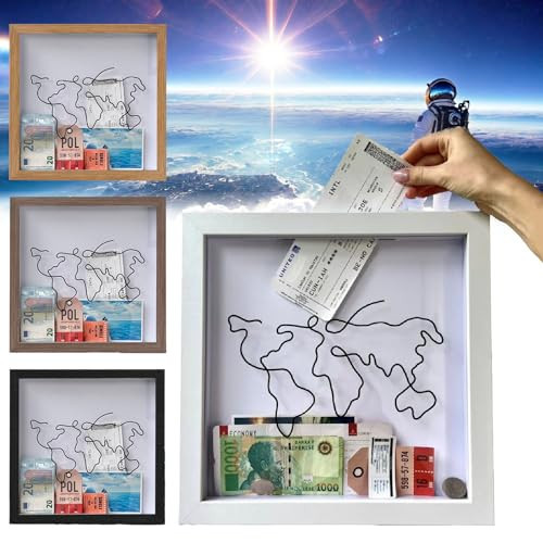 Adventure Archive Box, Travel Shadow Box with Slot, Memory Boxes for Keepsakes, Shadow Box Frame, Ticket Holder with World Map and Plane Design, Photo Theatre Movie Concert Ticket (12×12(Black)) | Amazon (US)