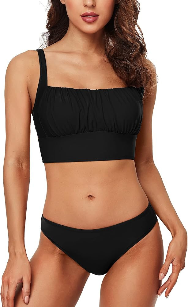 Charmo Push Up Bikini Swimsuits for Women High Support Bikini Tops Mid Rise Bikini High Cut Bathing  | Amazon (US)