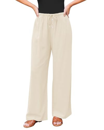 GRAPENT High Rise Pants for Women Beige Wide Leg Pants for Women Bell Bottom Pants for Women Loose Linen Pants for Women Summer Outfits for Women Light Beige Size Medium US Size 8 to Size 10 | Amazon (US)