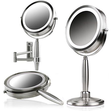 Ovente 3-in-1 Makeup Mirror (Tabletop, Wall-Mount, Handheld) with 3 SmartTouch Light Tones (Cool, Wa | Walmart (US)