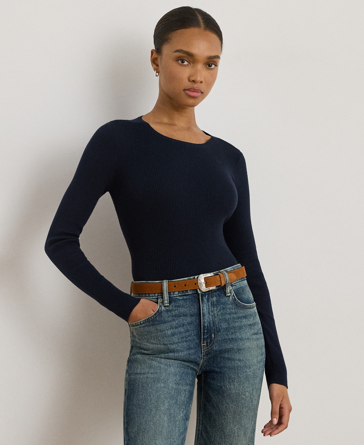 Lauren Ralph Lauren Petite Crew Neck Sweater - Lauren Navy | Macy's