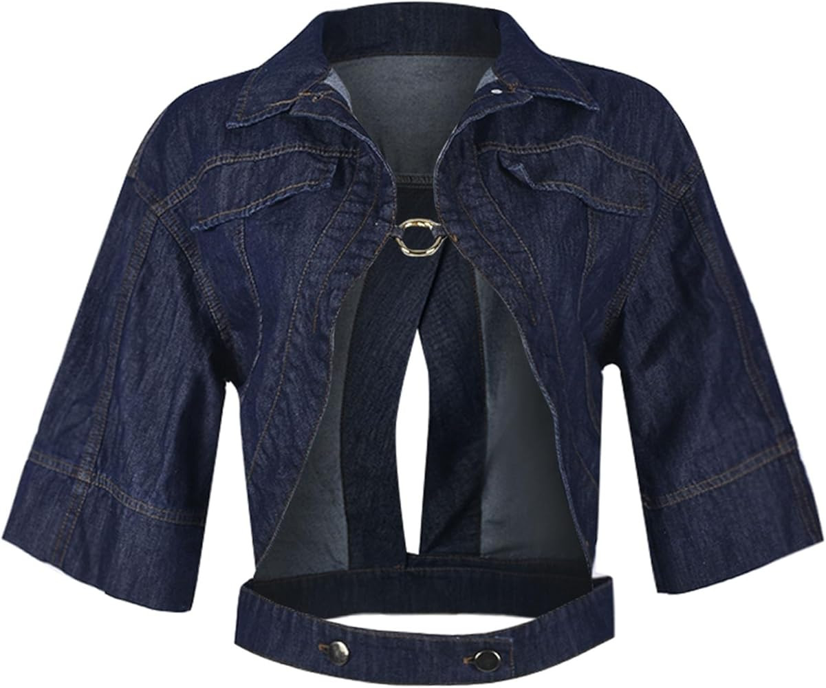 Casual Cropped Jacket Women Fall Fashion Short Sleeve Lace-up Coat Trendy Hollow Out Women's Clot... | Amazon (US)