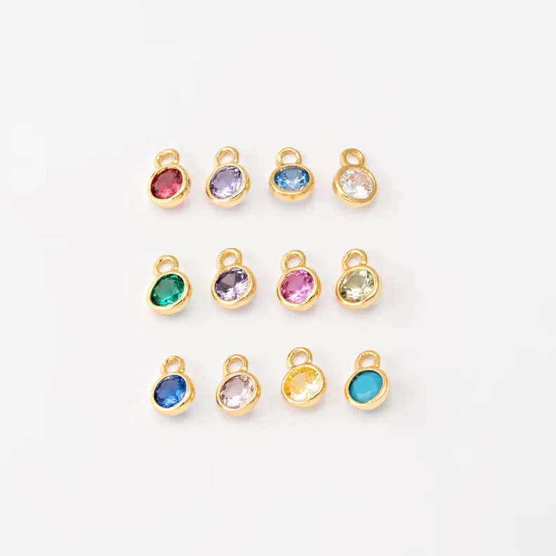 2PCS - 4mm CZ Birthstone Charm, Round CZ Birthstone Pendant, Round Dangle Charms, Personalized Je... | Etsy (US)