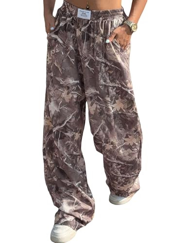 ZAFUL Women's Camo Cargo Pants Y2K Elastic High Waisted Wide Leg Casual Straight Pants Joggers Sw... | Amazon (US)