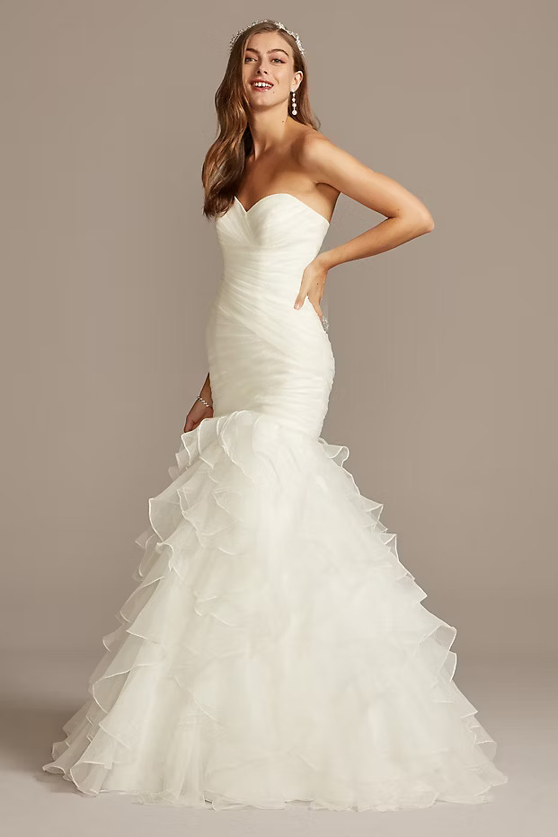 Organza Mermaid Wedding Dress with Ruffled Skirt | Davids Bridal
