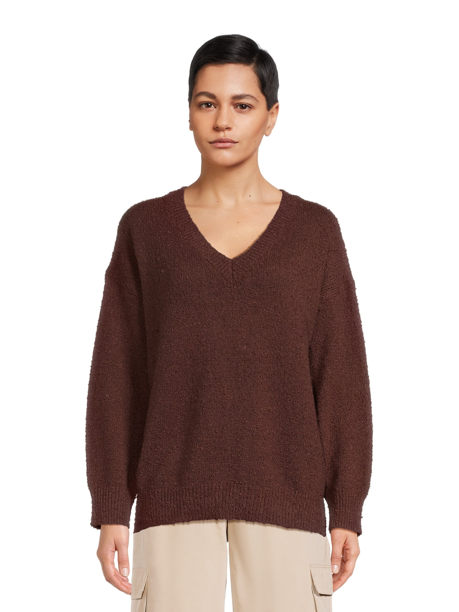 Dreamers By Debut Women's Oversized Tunic V Neck Sweater, Midweight | Walmart (US)