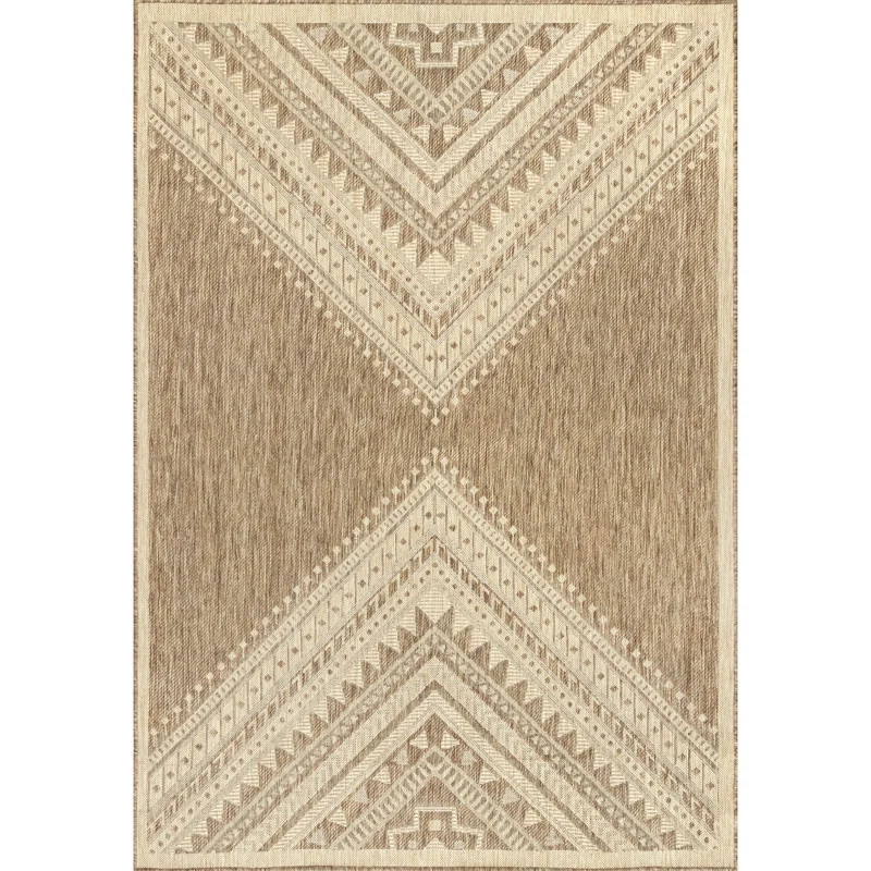 Alsie Southwestern Geometric Power Loomed Beige Indoor/Outdoor Patio Rug | Wayfair North America