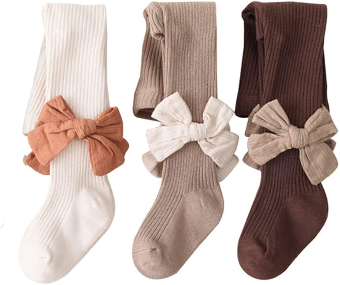 Feidoog 3 Pack Baby Girls Cable Knit Tights Seamless Leggings Bowknot Pantyhose Stockings | Amazon (US)