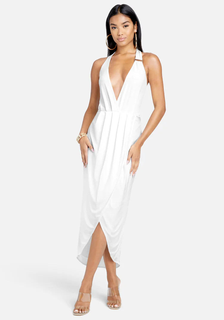 Asymmetrical Halter Neck Slinky Dress | Bebe