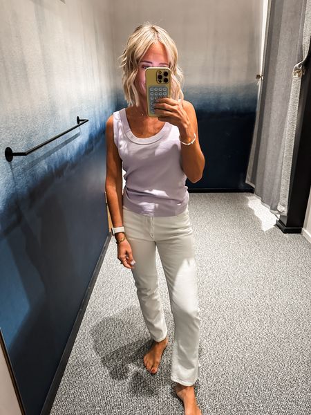 Love this lavender tank top
Fits TTS
White jeans
On sale
Summer 

#LTKStyleTip #LTKSaleAlert #LTKOver40