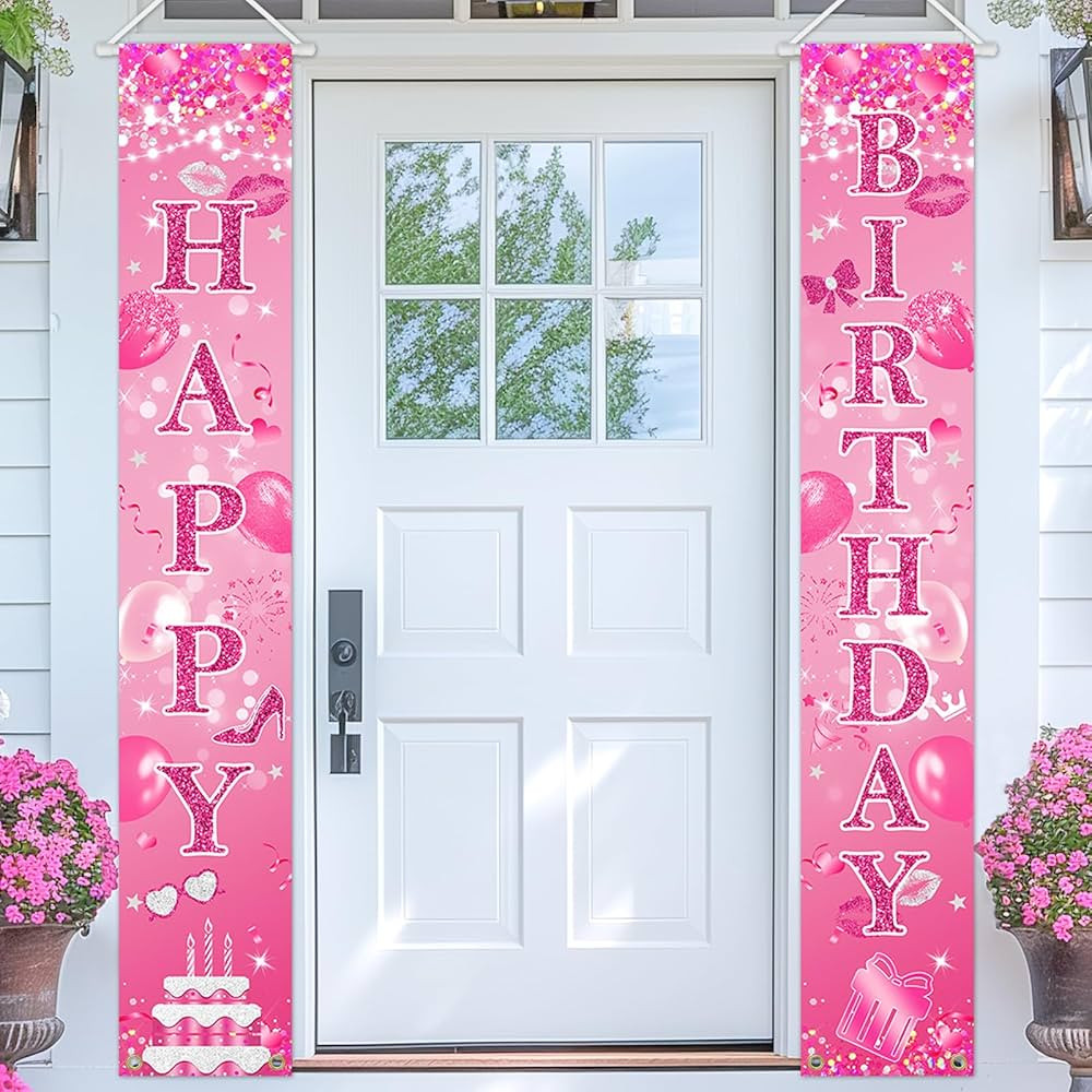 Avezano Hot Pink Birthday Decorations Happy Birthday Door Banner for Women Girls Pink Party Decor... | Amazon (US)