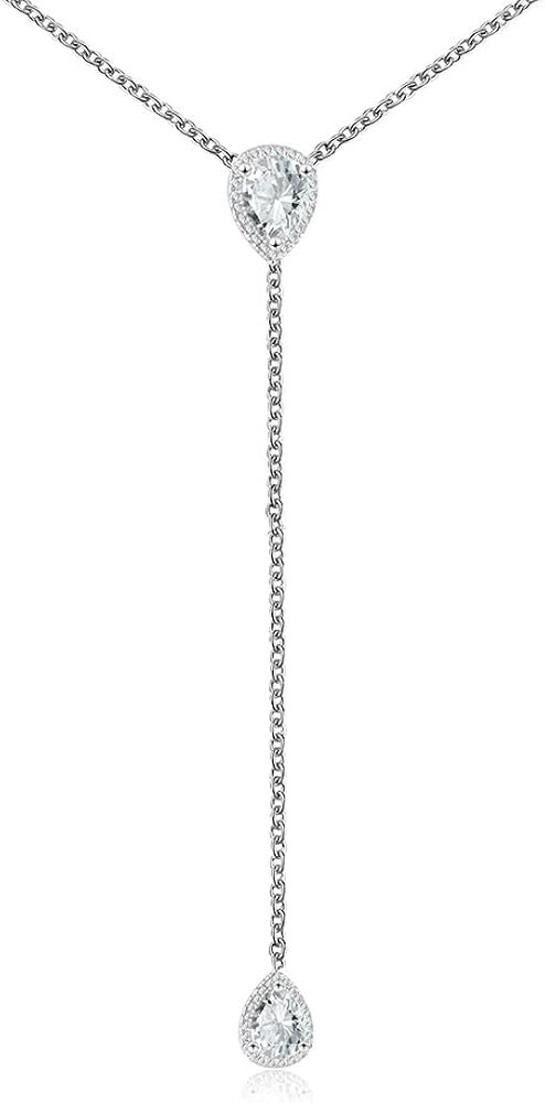 espere CZ Pear Drop Lariat Necklace 16" with 2.75" Y Drop Adjustable, 3 Colors Available | Amazon (US)